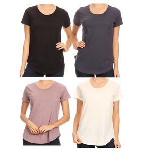 New Women’s 4 Pieces Short Sleeve Casual Loose Cotton T Shirt Top Blouse S M